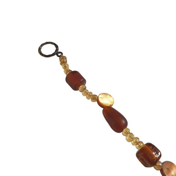 Vintage Neutral Tone Beaded Bracelet Toggle Clasp 8 Inch Length Chunky Boho Gift - Picture 2 of 4